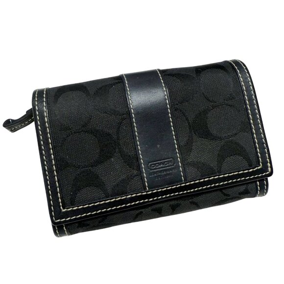 Coach Signature Black Canvas Tri-Fold Leather Wallet – Vintage, Gently Used - Picture 1 of 13